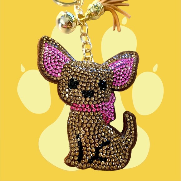 Cute Cartoon Chihuahua Keychain Rhinestone Pet Dog Key Chain Bag Backpack Charm - Picture 5 of 5